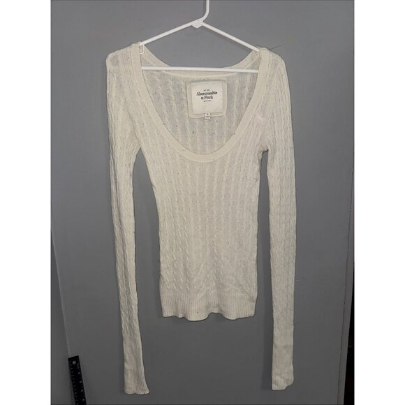 Vintage Abercrombie And Fitch Cable Knit V Neck Sweater Pink Size Medium Y2K - Picture 1 of 9